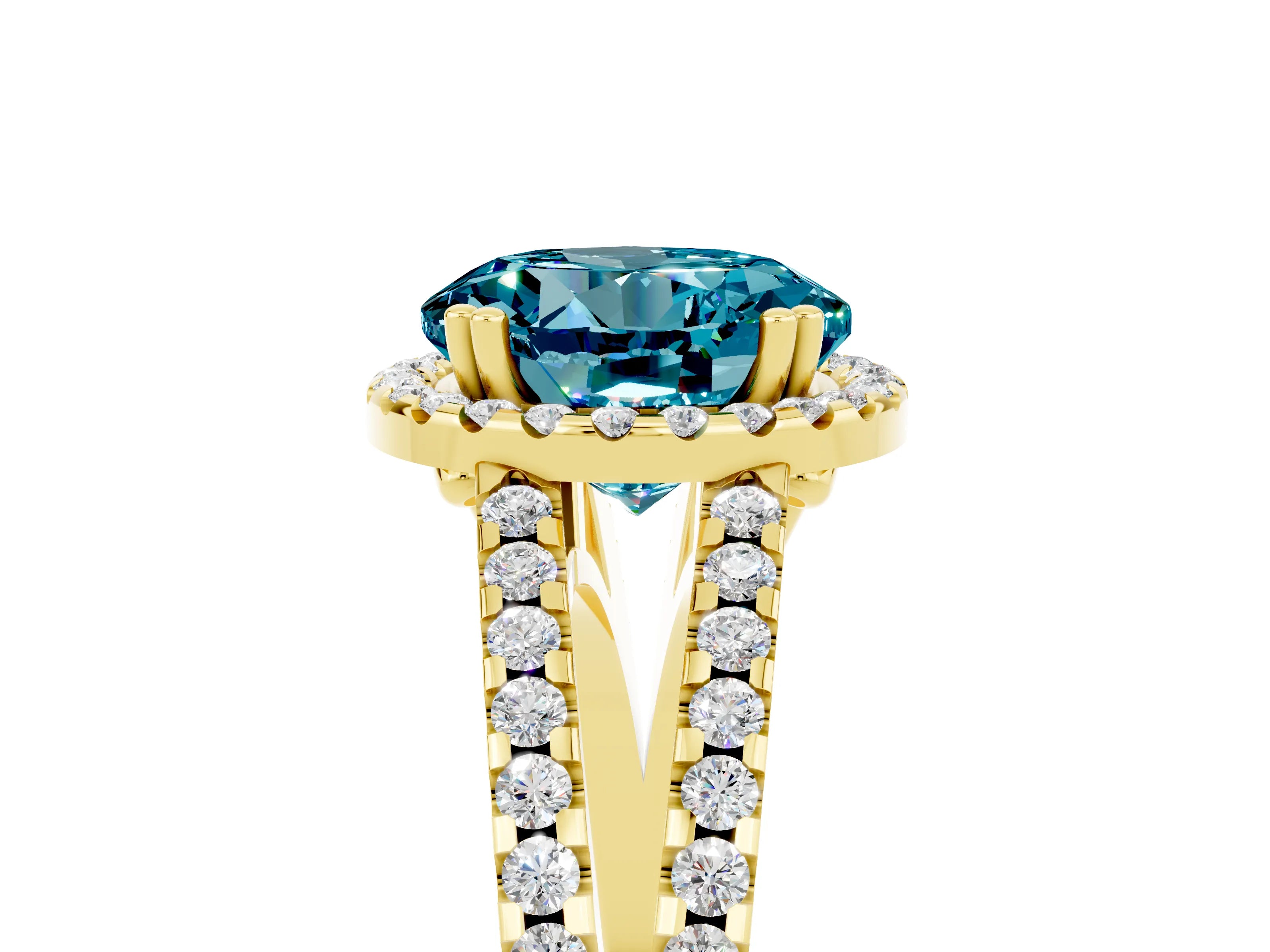 Yellow gold Round Cut Blue Topaz Halo Split Shank Engagement Ring_17