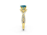 Yellow gold Round Cut Blue Topaz Halo Twist Band Solitaire Prong Setting Ring_2