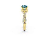 Yellow gold Round Cut Blue Topaz  Halo Twist Band Solitaire Prong Setting Ring_26