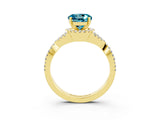 Yellow gold Round Cut Blue Topaz  Halo Twist Band Solitaire Prong Setting Ring_27