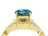 Yellow gold Round Cut Blue Topaz  Halo Twist Band Solitaire Prong Setting Ring_28
