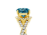 Yellow gold Round Cut Blue Topaz  Halo Twist Band Solitaire Prong Setting Ring_29