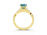 Yellow gold Round Cut Blue Topaz Halo Twist Band Solitaire Prong Setting Ring_3