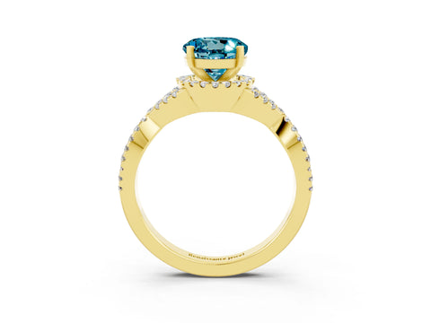 Yellow gold Round Cut Blue Topaz Halo Twist Band Solitaire Prong Setting Ring_3