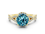 Yellow gold Round Cut Blue Topaz  Halo Twist Band Solitaire Prong Setting Ring_42