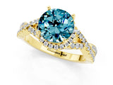 Yellow gold Round Cut Blue Topaz  Halo Twist Band Solitaire Prong Setting Ring_43