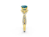 Yellow gold Round Cut Blue Topaz  Halo Twist Band Solitaire Prong Setting Ring_44