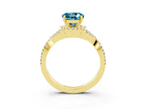 Yellow gold Round Cut Blue Topaz  Halo Twist Band Solitaire Prong Setting Ring_45