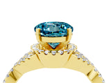 Yellow gold Round Cut Blue Topaz  Halo Twist Band Solitaire Prong Setting Ring_46