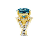 Yellow gold Round Cut Blue Topaz  Halo Twist Band Solitaire Prong Setting Ring_47