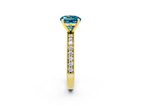 Yellow gold Round Cut Blue Topaz Milgrain Pavé Engagement Ring with Four-Prong Setting_2