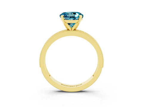 Yellow gold Round Cut Blue Topaz Milgrain Pavé Engagement Ring with Four-Prong Setting_3