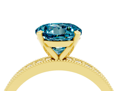 Yellow gold Round Cut Blue Topaz Milgrain Pavé Engagement Ring with Four-Prong Setting_4