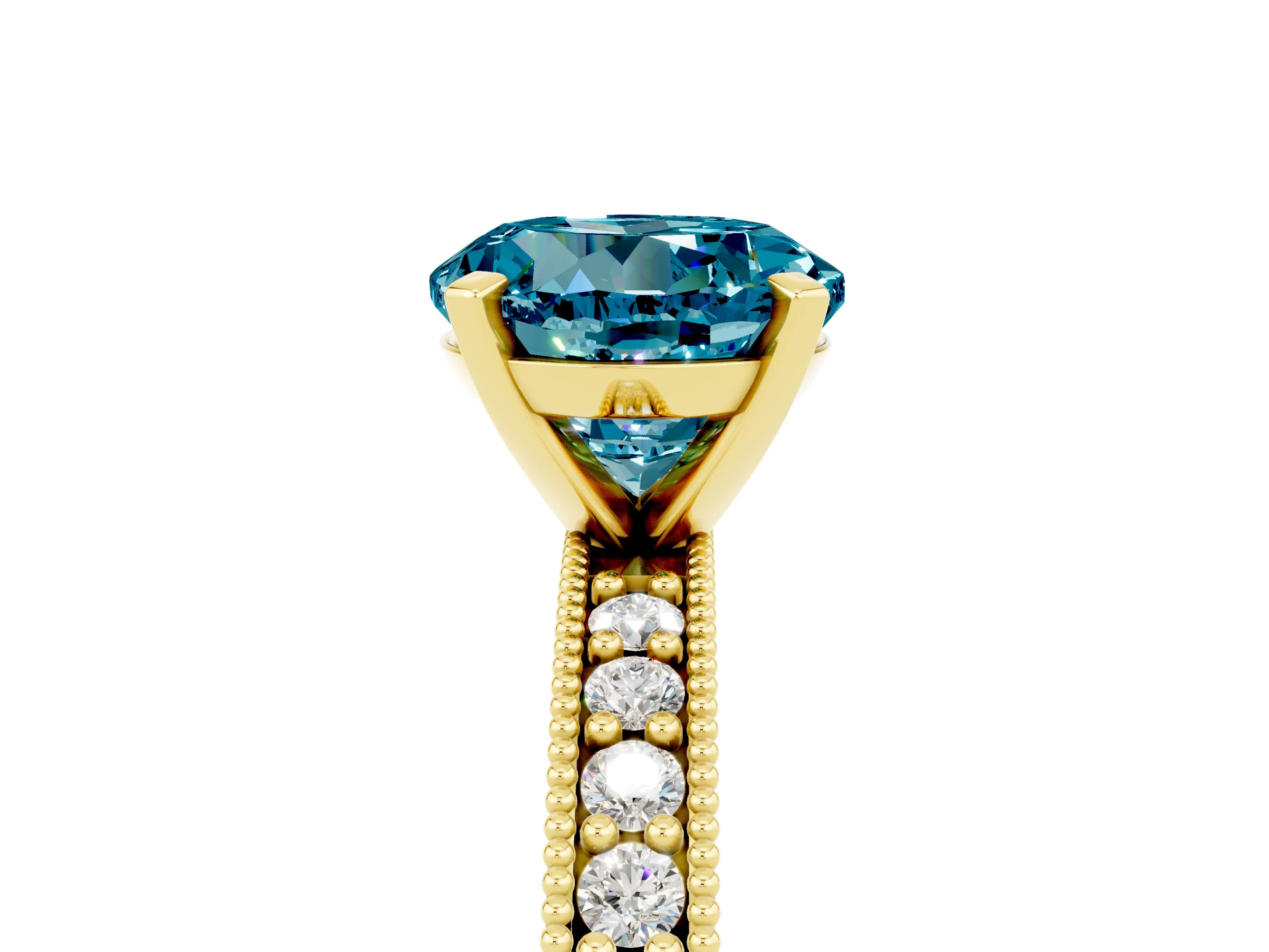 Yellow gold Round Cut Blue Topaz Milgrain Pavé Engagement Ring with Four-Prong Setting_5