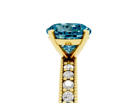 Yellow gold Round Cut Blue Topaz Milgrain Pavé Engagement Ring with Four-Prong Setting_5