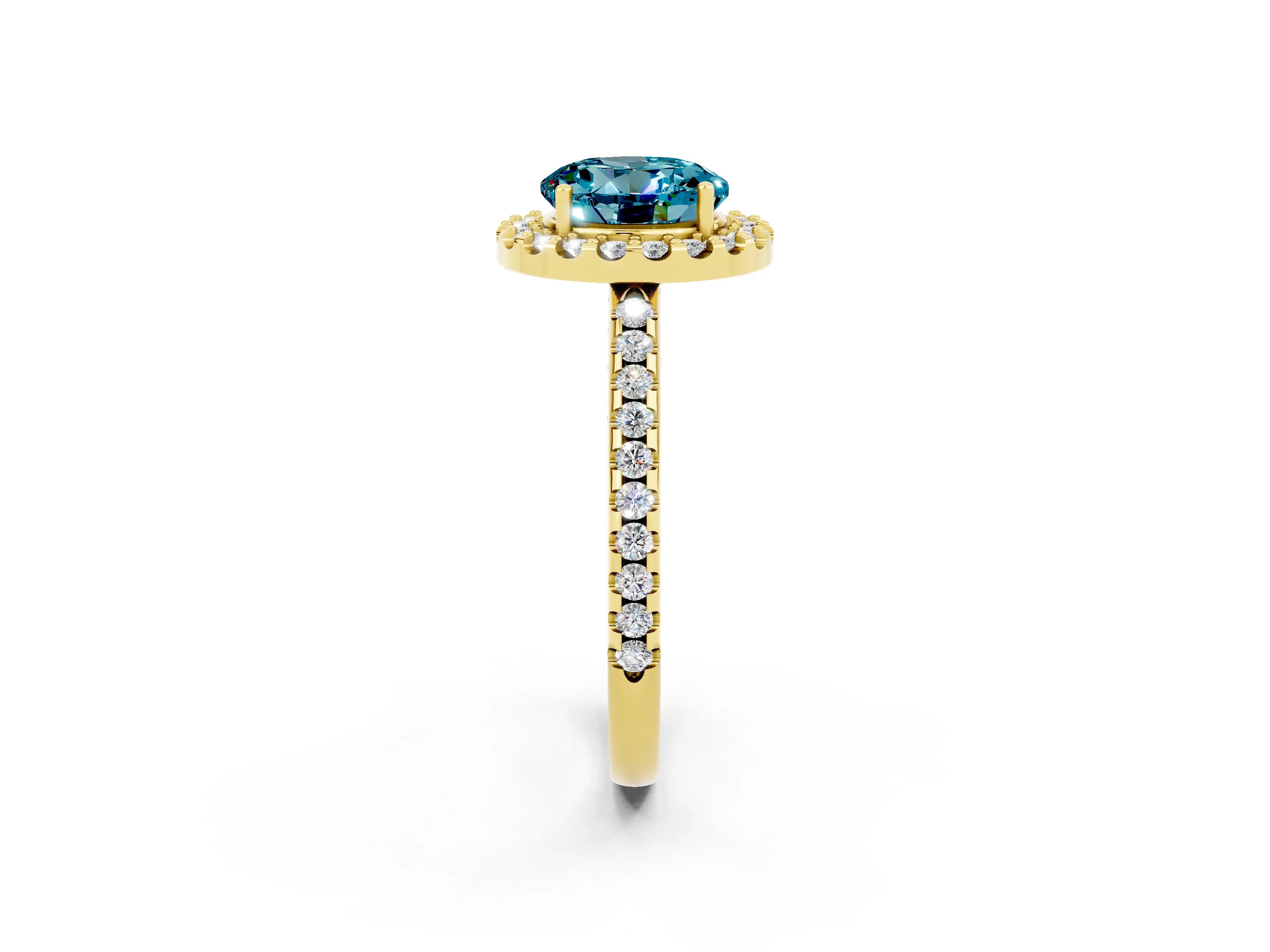 Yellow gold Round Cut Blue Topaz Pavé Halo Ring with Four-Prong Setting_14