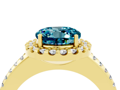 Yellow gold Round Cut Blue Topaz Pavé Halo Ring with Four-Prong Setting_16