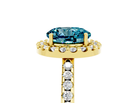 Yellow gold Round Cut Blue Topaz Pavé Halo Ring with Four-Prong Setting_17