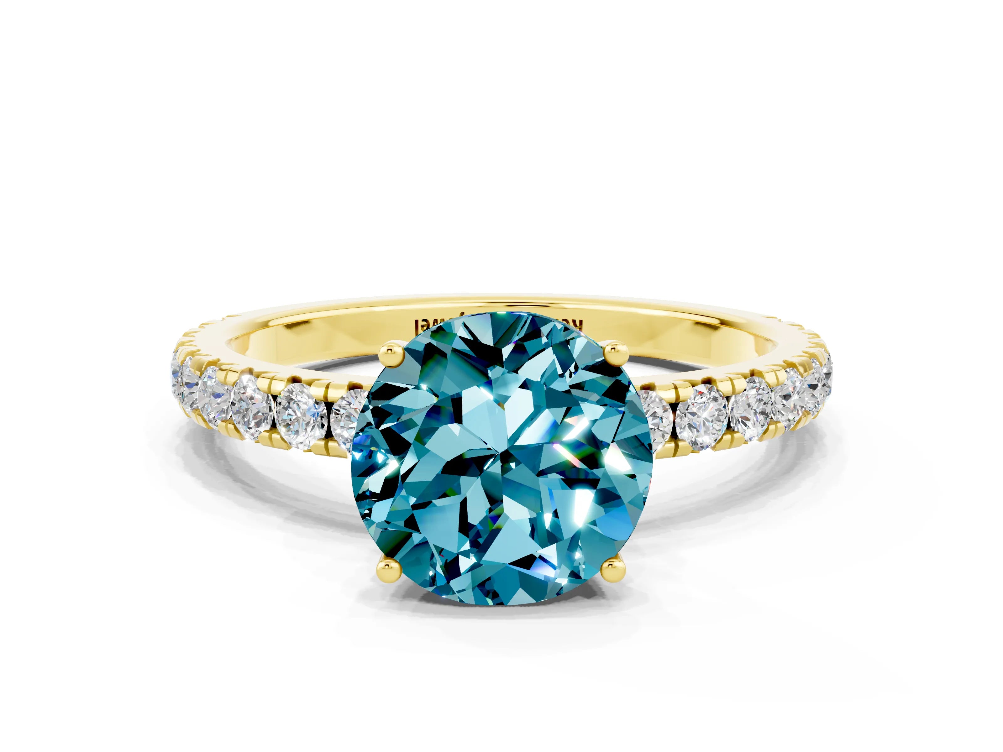 Yellow gold Round Cut Blue Topaz Pavé Solitaire Engagement Ring with Four-Prong Setting_12