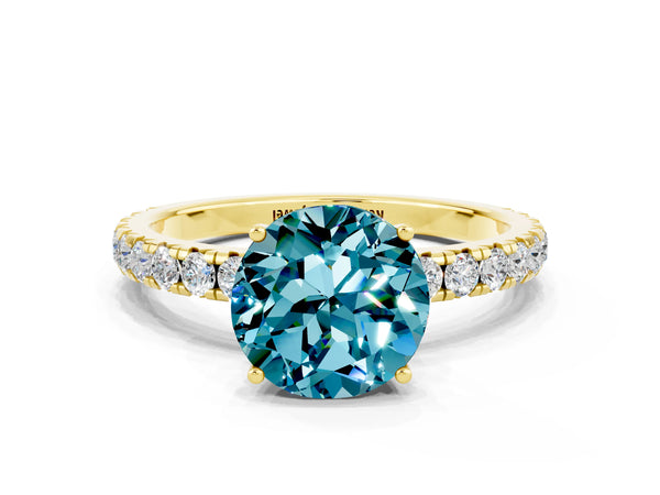 Yellow gold Round Cut Blue Topaz Pavé Solitaire Engagement Ring with Four-Prong Setting
