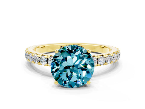 Yellow gold Round Cut Blue Topaz Pavé Solitaire Engagement Ring with Four-Prong Setting_12