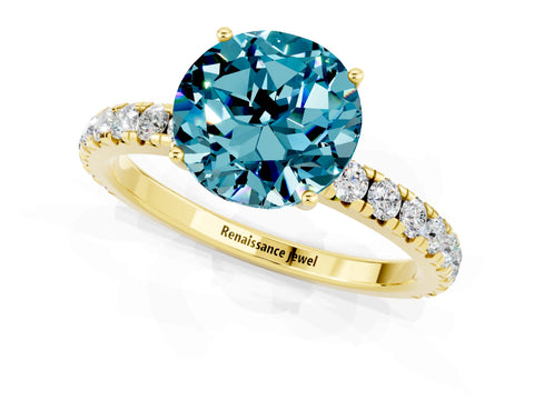 Yellow gold Round Cut Blue Topaz Pavé Solitaire Engagement Ring with Four-Prong Setting_13