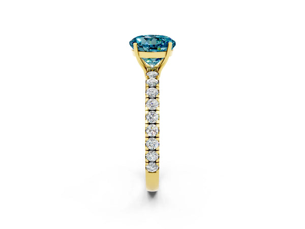 Yellow gold Round Cut Blue Topaz Pavé Solitaire Engagement Ring with Four-Prong Setting