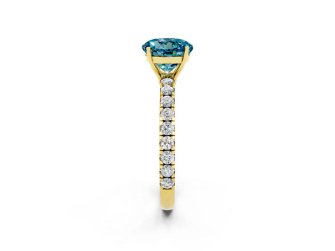 Yellow gold Round Cut Blue Topaz Pavé Solitaire Engagement Ring with Four-Prong Setting_14