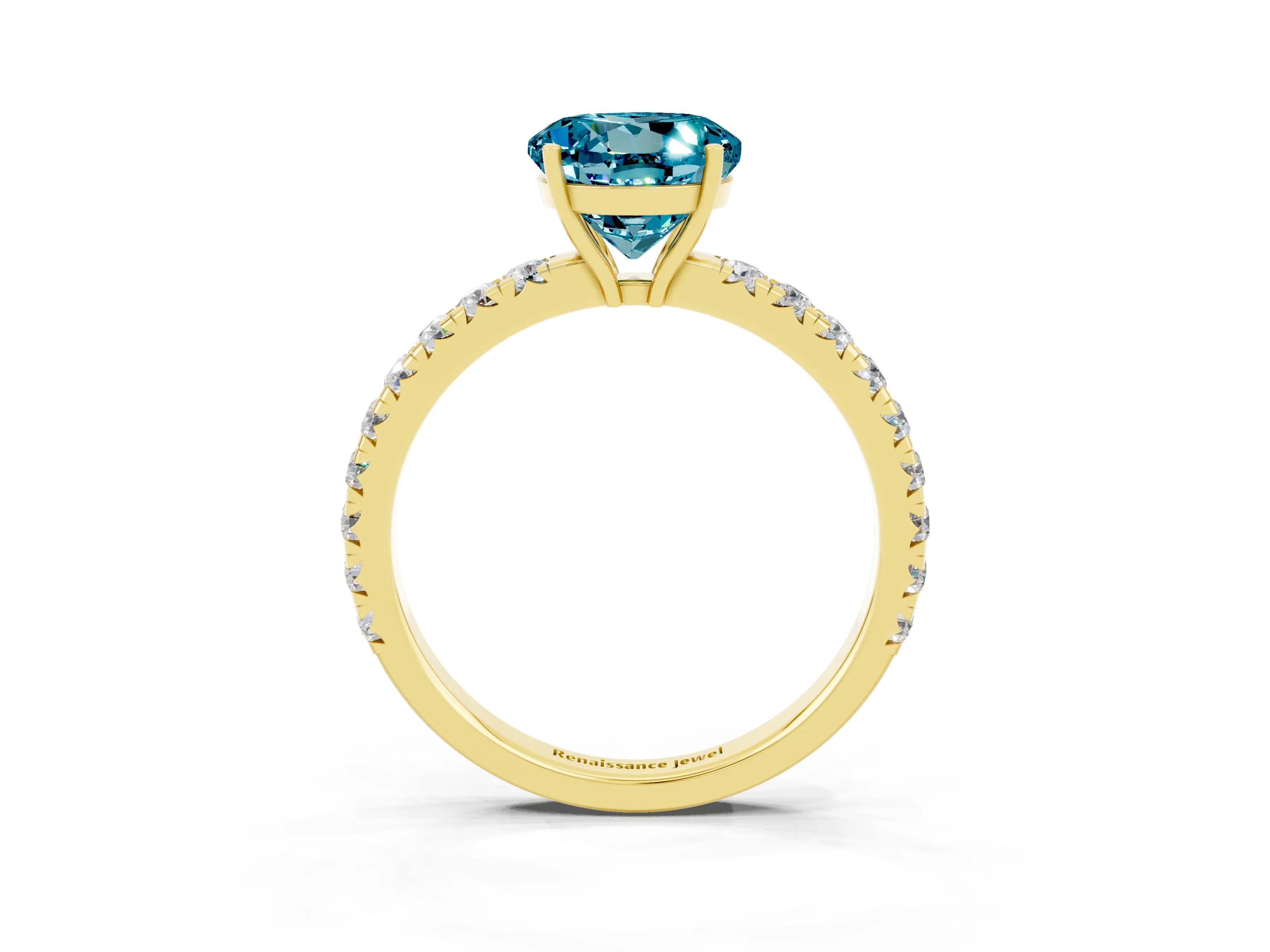 Yellow gold Round Cut Blue Topaz Pavé Solitaire Engagement Ring with Four-Prong Setting_15