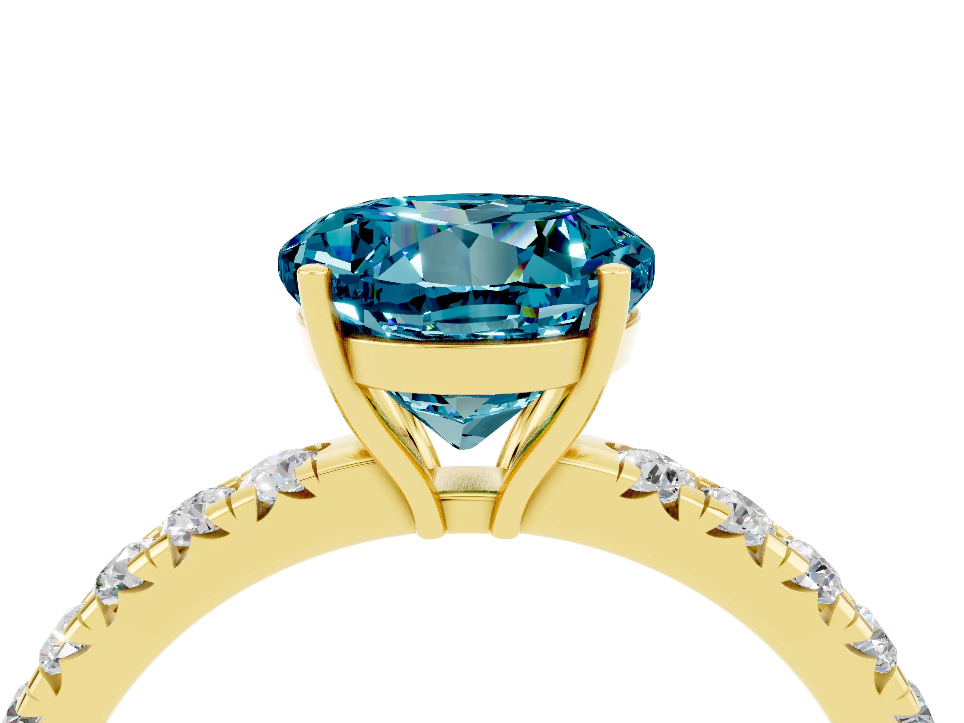 Yellow gold Round Cut Blue Topaz Pavé Solitaire Engagement Ring with Four-Prong Setting_16