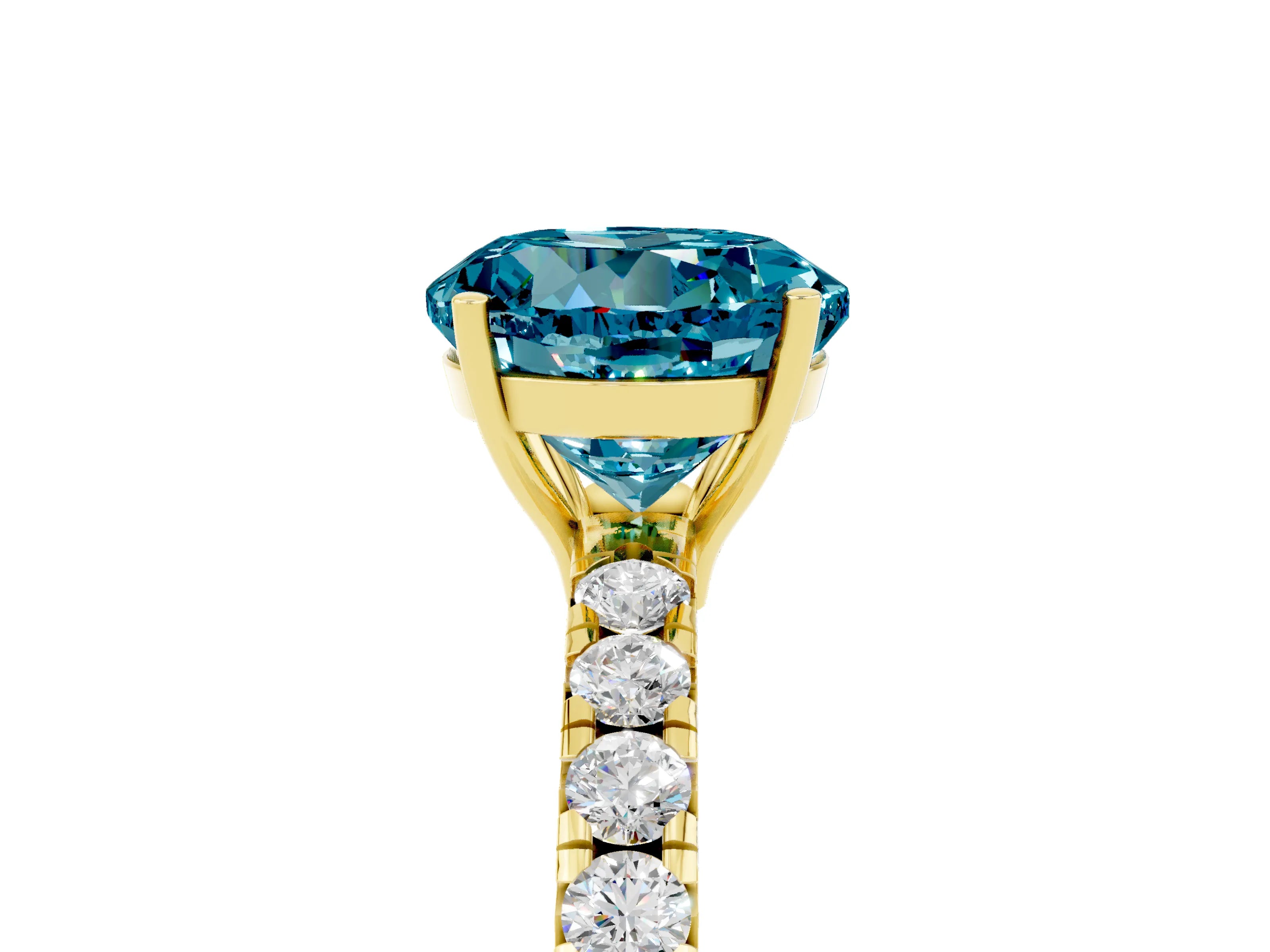Yellow gold Round Cut Blue Topaz Pavé Solitaire Engagement Ring with Four-Prong Setting_17