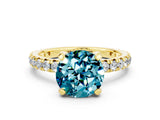 Yellow gold Round Cut Blue Topaz Pavé Solitaire Ring with Round Band and Prong Setting_24