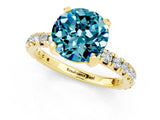 Yellow gold Round Cut Blue Topaz Pavé Solitaire Ring with Round Band and Prong Setting_25