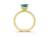 Yellow gold Round Cut Blue Topaz Pavé Solitaire Ring with Round Band and Prong Setting_27
