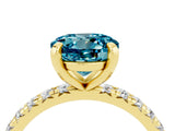Yellow gold Round Cut Blue Topaz Pavé Solitaire Ring with Round Band and Prong Setting_28
