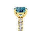 Yellow gold Round Cut Blue Topaz Pavé Solitaire Ring with Round Band and Prong Setting_29