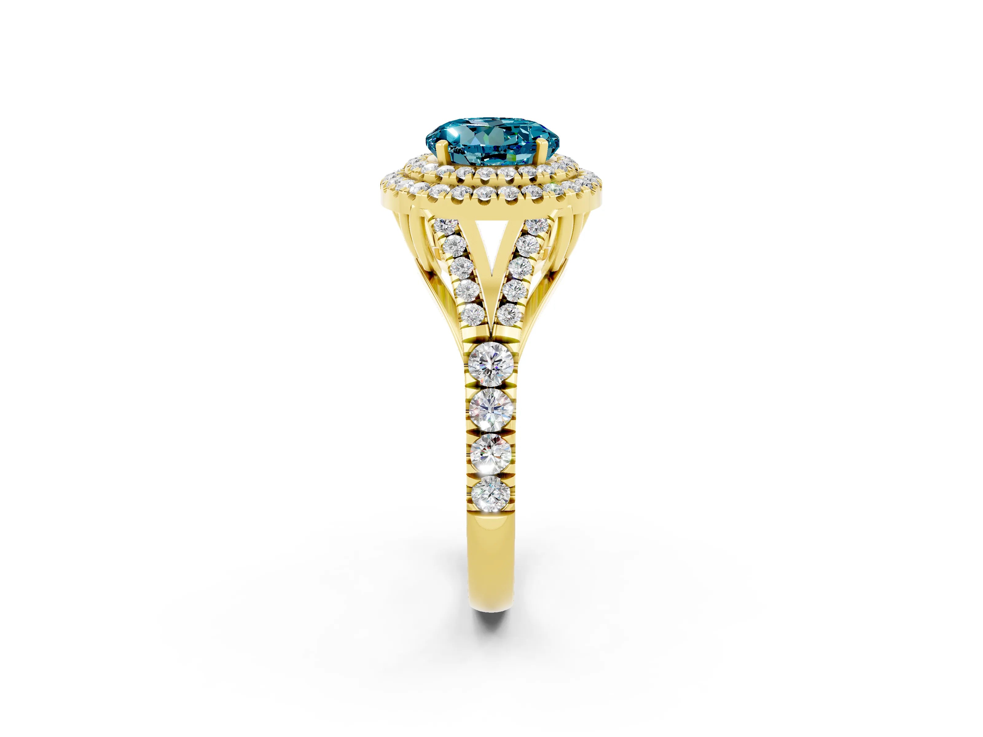 Yellow gold Round Cut Blue Topaz Pavé Split Shank Double Halo Engagement Ring_2
