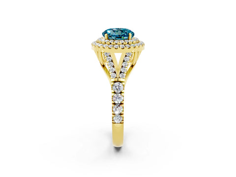 Yellow gold Round Cut Blue Topaz Pavé Split Shank Double Halo Engagement Ring_2