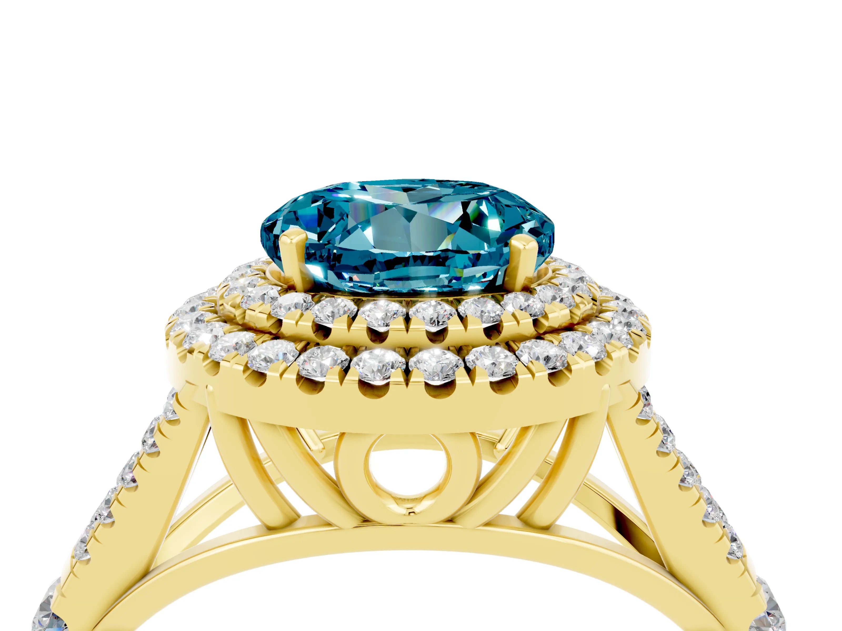 Yellow gold Round Cut Blue Topaz Pavé Split Shank Double Halo Engagement Ring_4