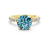 Yellow gold Round Cut Blue Topaz Pave Band Solitaire Ring with Four-Prong Setting_36