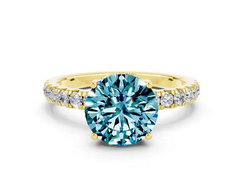 Yellow gold Round Cut Blue Topaz Pave Band Solitaire Ring with Four-Prong Setting_36