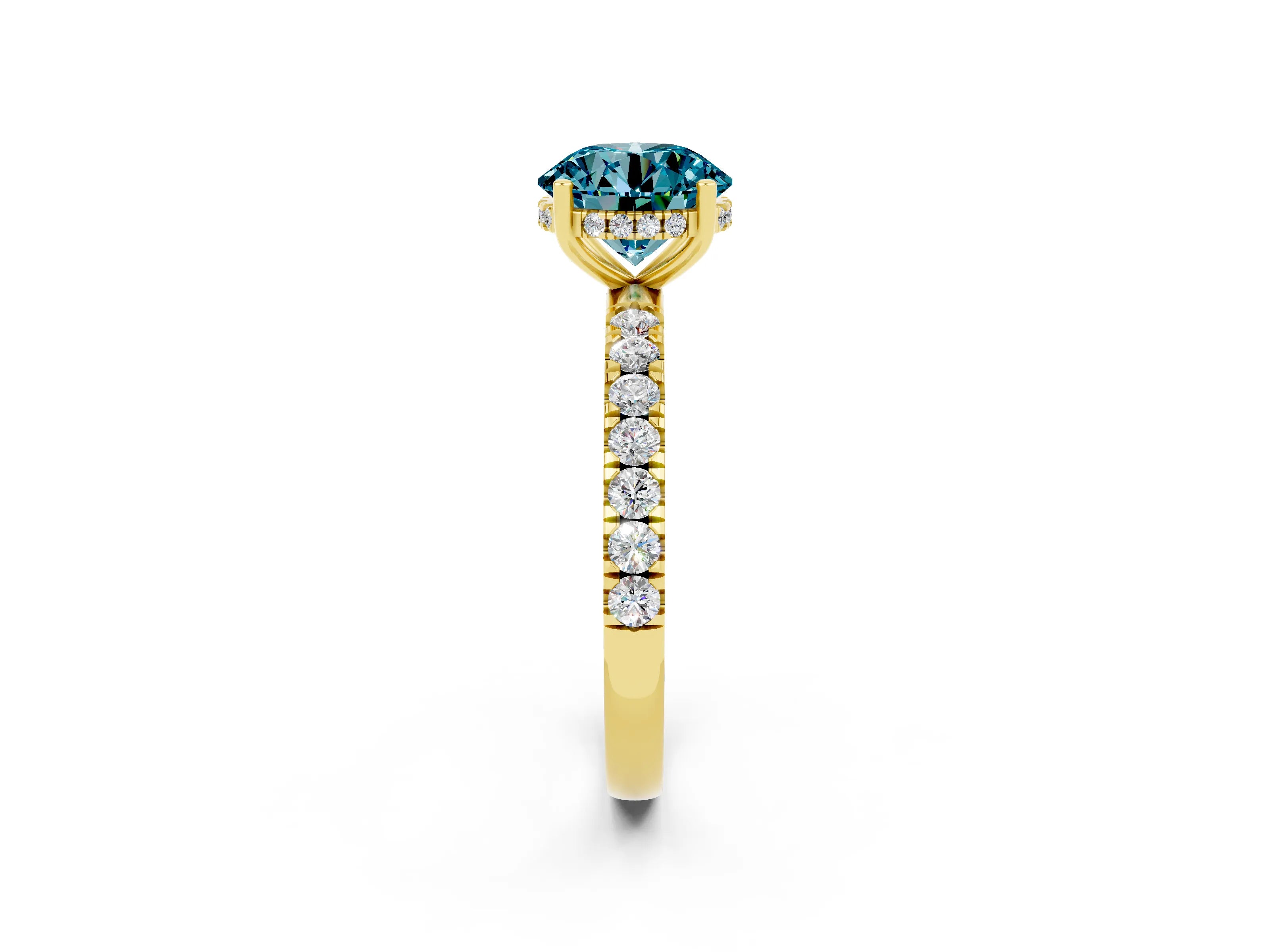 Yellow gold Round Cut Blue Topaz Pave Band Solitaire Ring with Four-Prong Setting_38