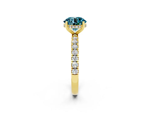 Yellow gold Round Cut Blue Topaz Pave Band Solitaire Ring with Four-Prong Setting_38