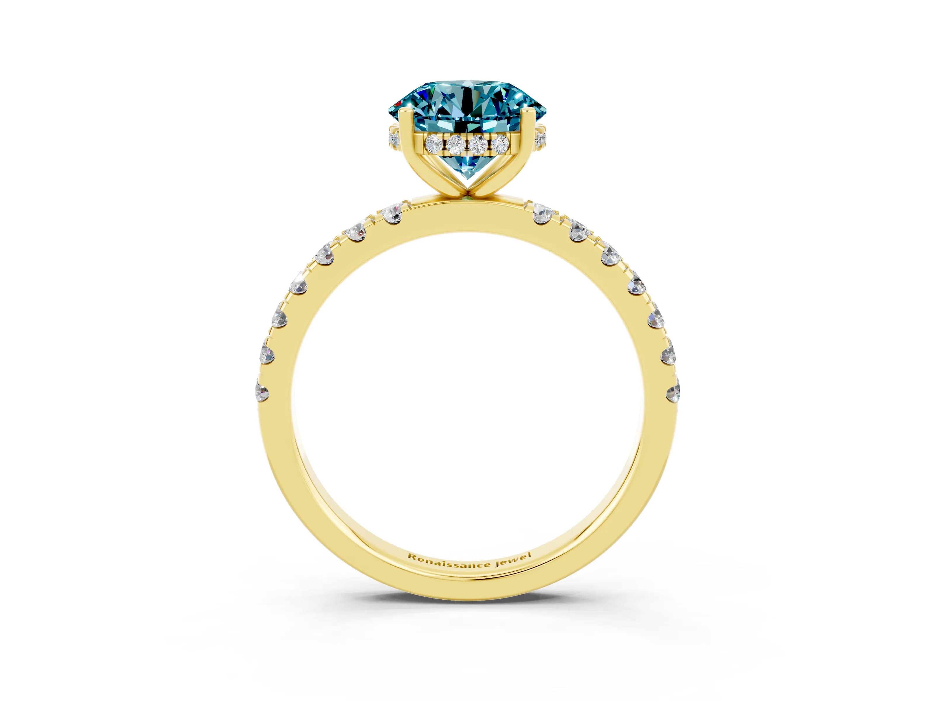 Yellow gold Round Cut Blue Topaz Pave Band Solitaire Ring with Four-Prong Setting_39
