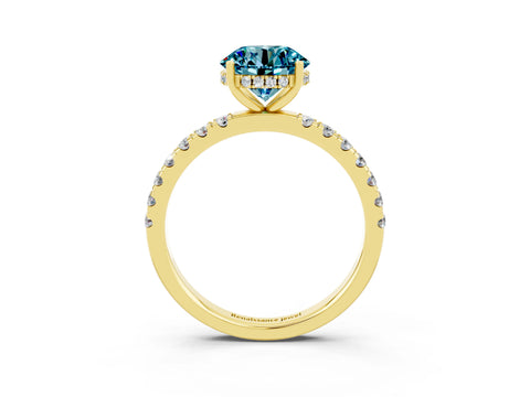 Yellow gold Round Cut Blue Topaz Pave Band Solitaire Ring with Four-Prong Setting_39