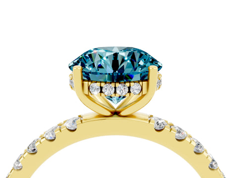 Yellow gold Round Cut Blue Topaz Pave Band Solitaire Ring with Four-Prong Setting_40