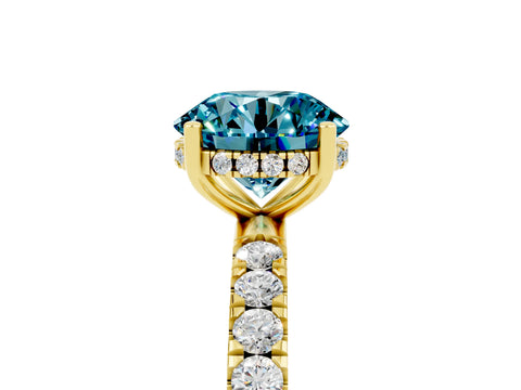 Yellow gold Round Cut Blue Topaz Pave Band Solitaire Ring with Four-Prong Setting_41