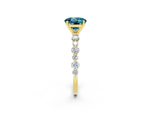 Yellow gold Round Cut Blue Topaz Prong Set Engagement Ring with Pavé Band_2