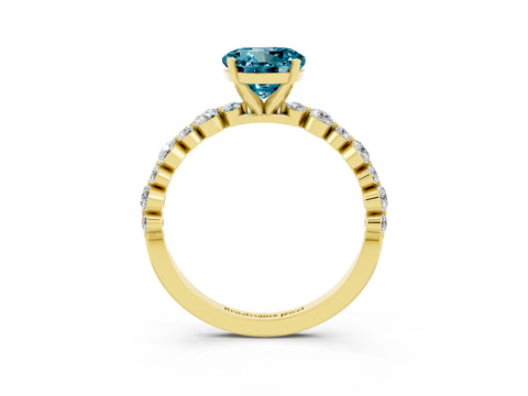 Yellow gold Round Cut Blue Topaz Prong Set Engagement Ring with Pavé Band_3