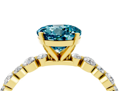 Yellow gold Round Cut Blue Topaz Prong Set Engagement Ring with Pavé Band_4